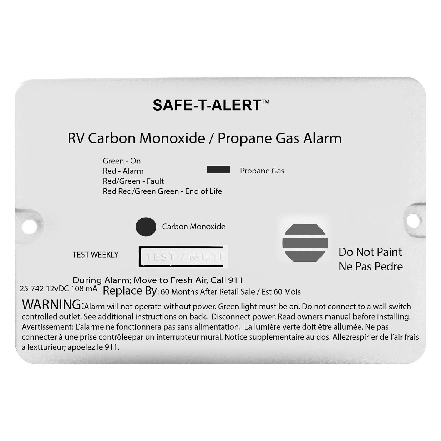 Safe-T-Alert® - 25 Series™ Flush Mount Propane/LP Gas Alarm