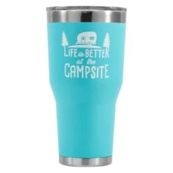 Camco® 53058 - "Life Is Better At The Campsite" 30 Oz. Blue Stainless Steel Thermo Tumbler With "Life Is Better At The Campsite" Logo