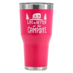Camco® 53062 - "Life Is Better At The Campsite" 30 Oz. Pink Stainless Steel Thermo Tumbler With "Life Is Better At The Campsite" Logo
