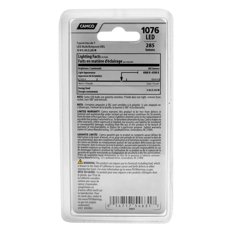 Camco® 54631 - BA15D Base 285 Lm Bright White LED Bulb (1139/1156) - Image 6